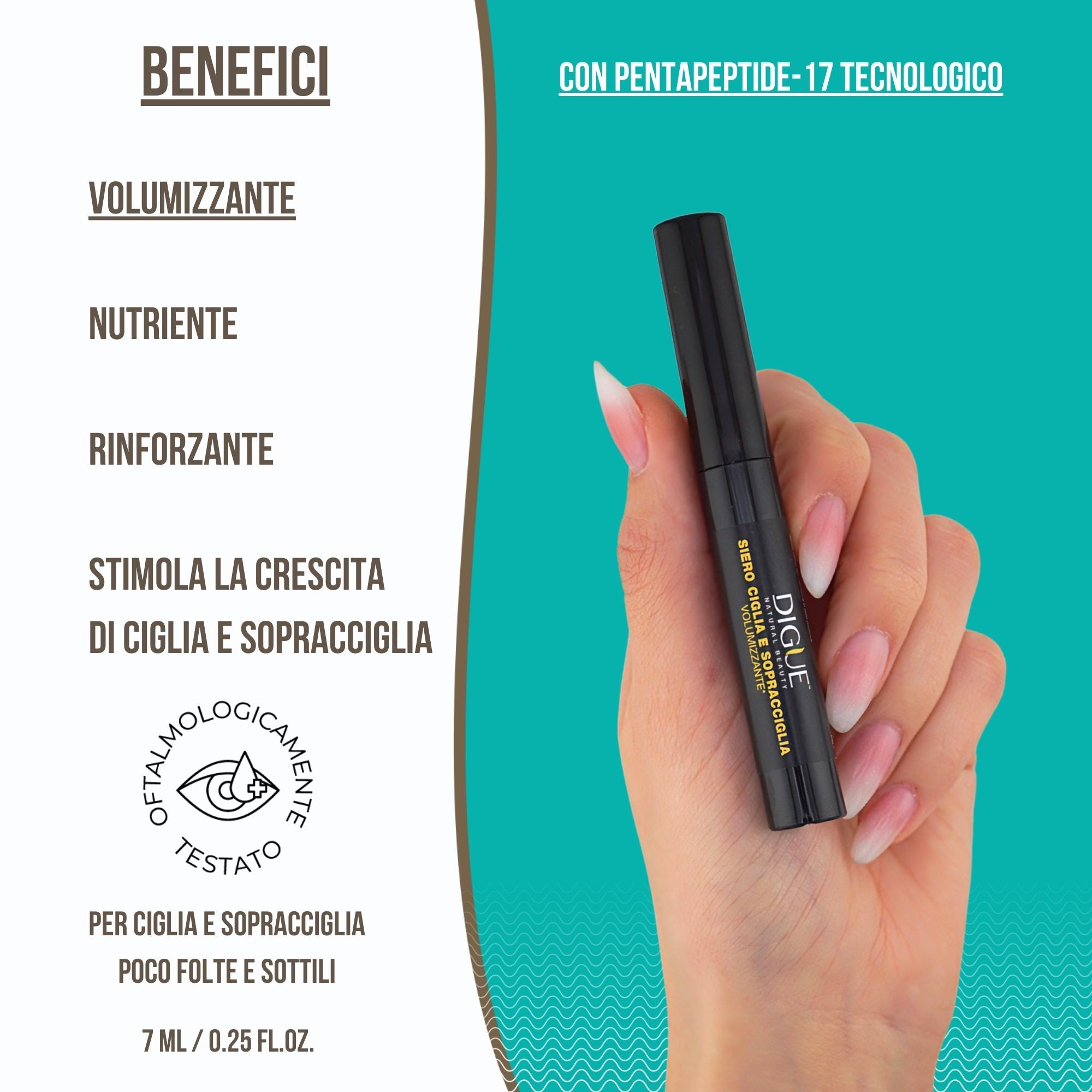 Siero Ciglia e Sopracciglia Volumizzante - Bio e Naturale - Stimola la Crescita in 4 Settimane - 7ml Made in Italy