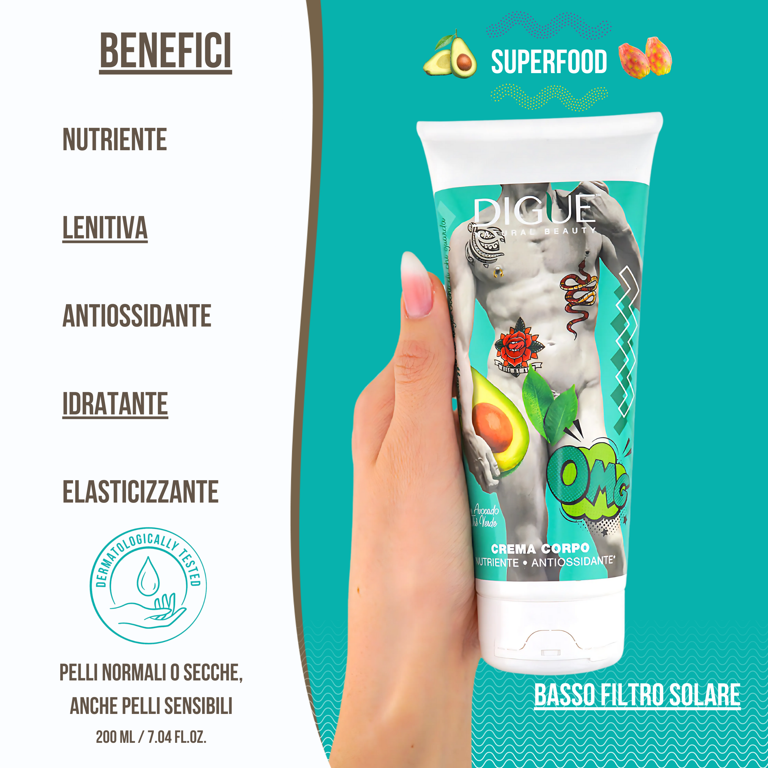 Crema Corpo Bio Superfood - Trattamento Nutriente, Idratante e Antiossidante per pelle normale, secca e sensibile - 200 ml Made in Italy