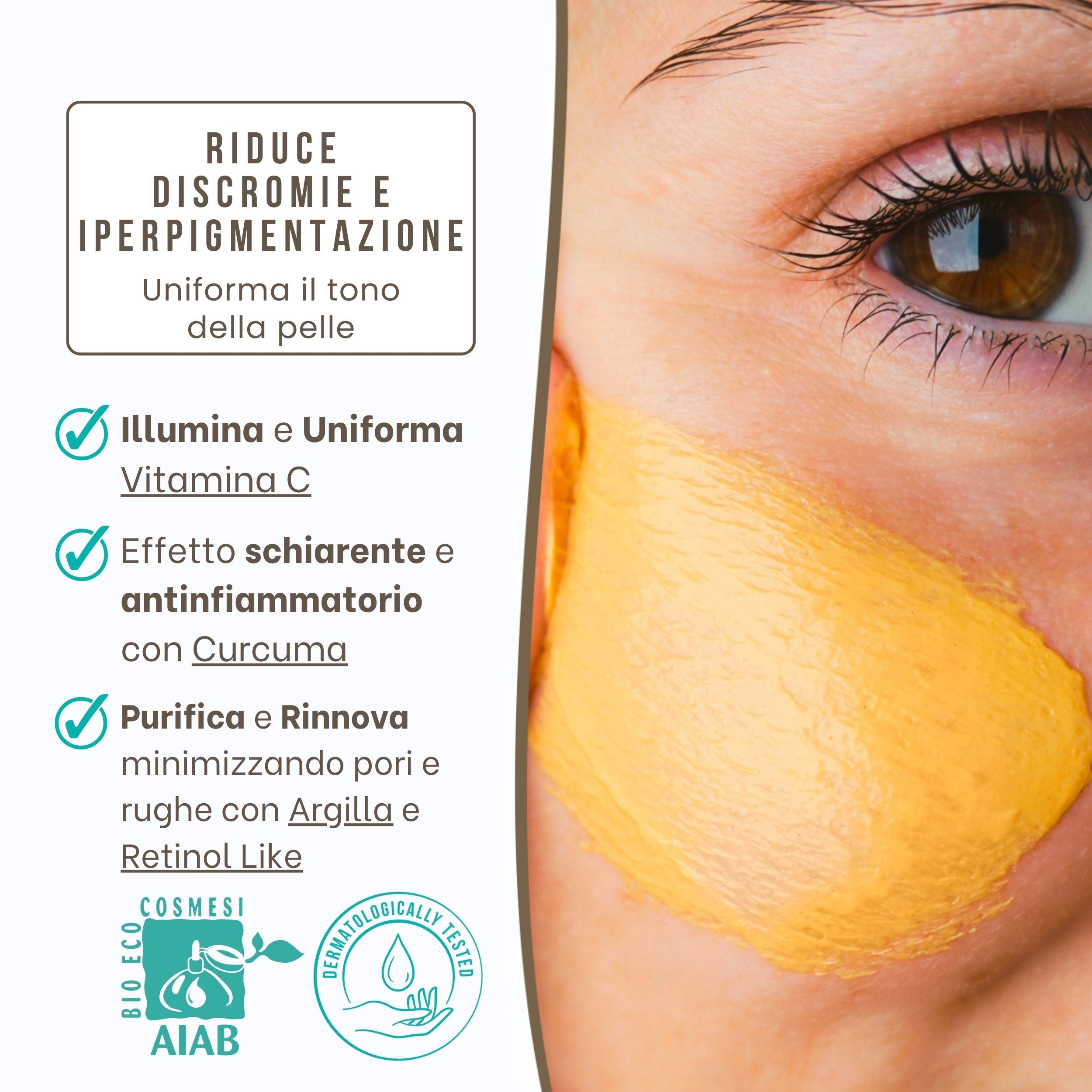 Maschera Viso Bio Gold AntiAge - AntiMacchie - Effetto Schiarente su Discromie