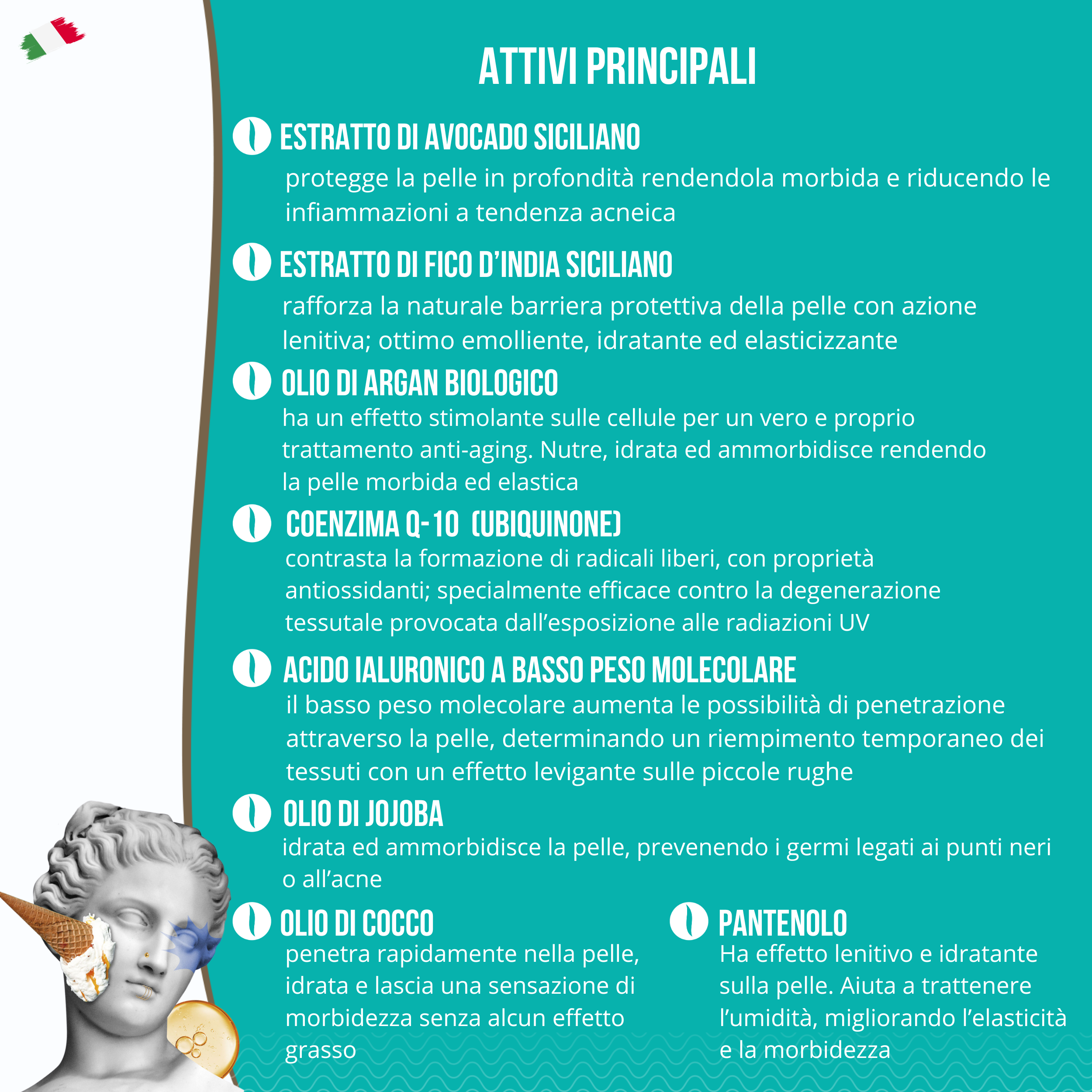 Crema Viso Bio Idratante e Nutriente Q10 - Effetto Lift con azione Anti-Aging e Rimpolpante - 50 ml Made in Italy