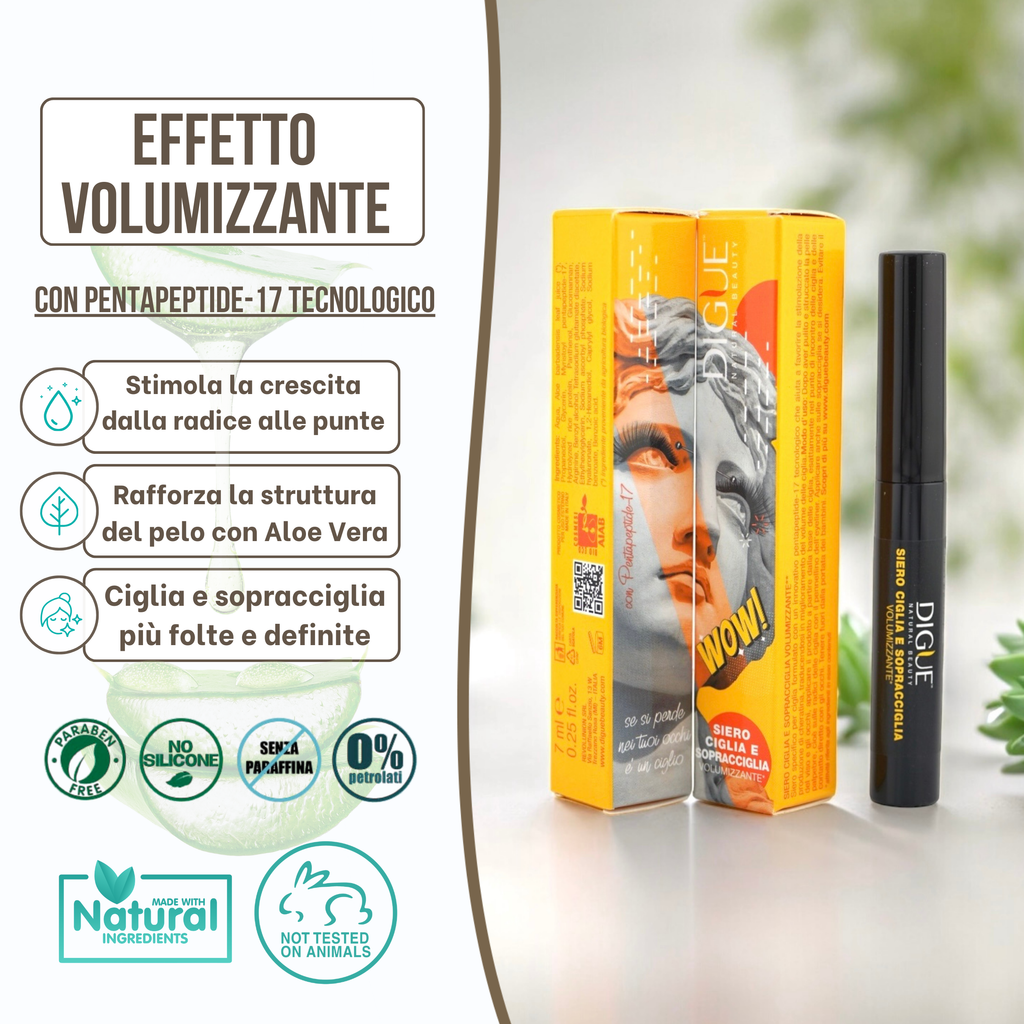 Siero Ciglia e Sopracciglia Volumizzante - Bio e Naturale - Stimola la Crescita in 4 Settimane - 7ml Made in Italy