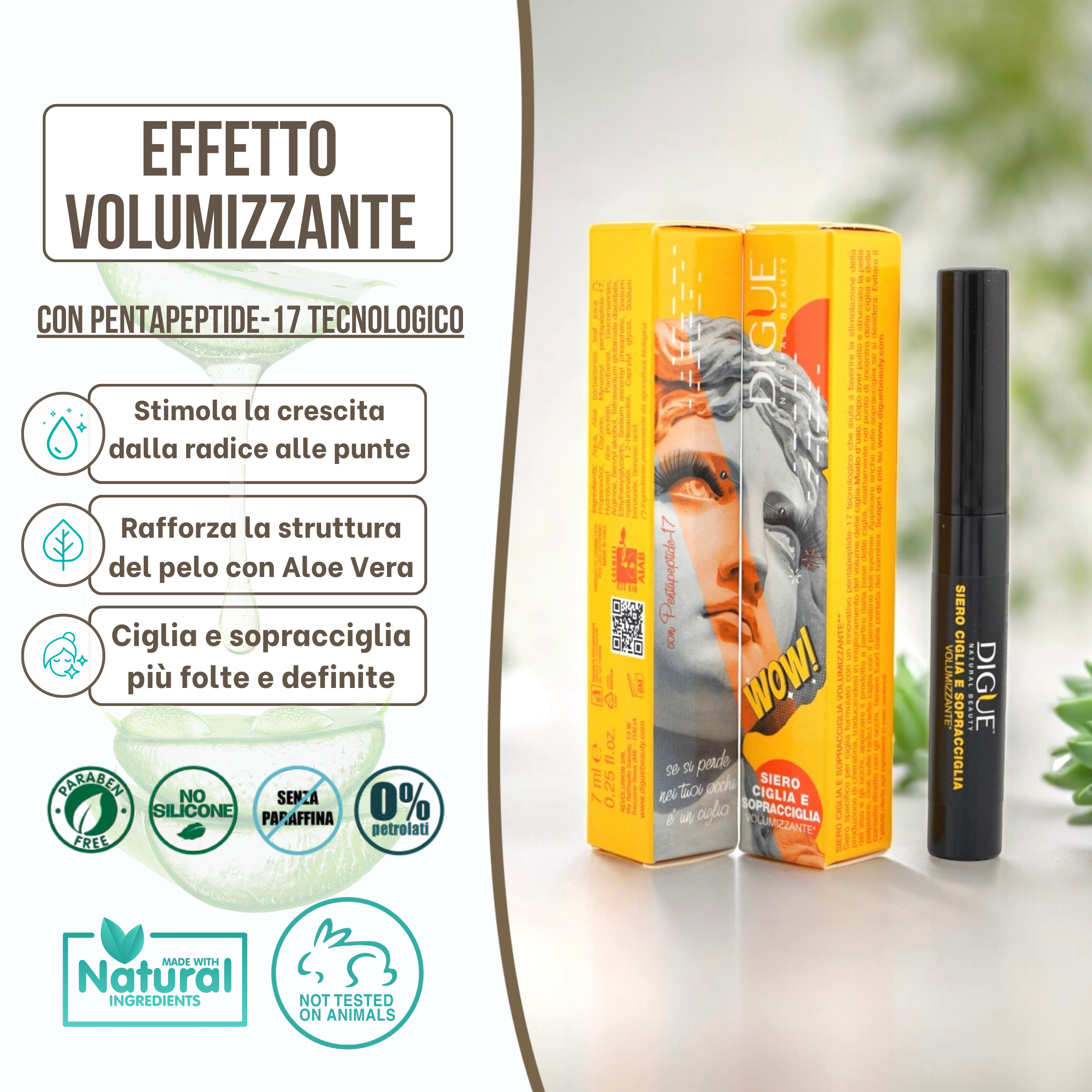 Siero Ciglia e Sopracciglia Volumizzante - Bio e Naturale - Stimola la Crescita in 4 Settimane - 7ml Made in Italy