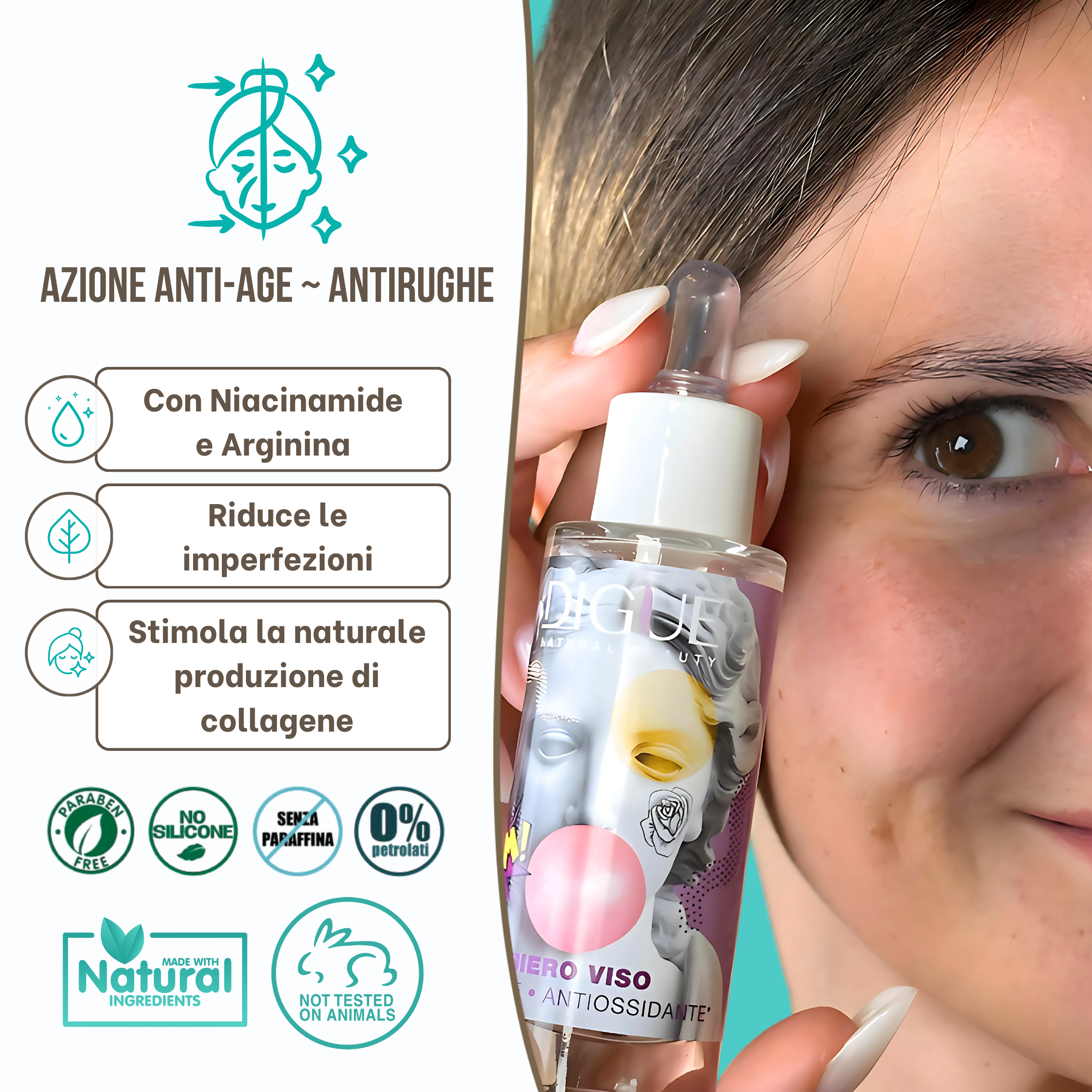 Siero Viso Bio Antiage, Antirughe e Lenitivo - Trattamento Superfood per Pelle Irritata e Acneica