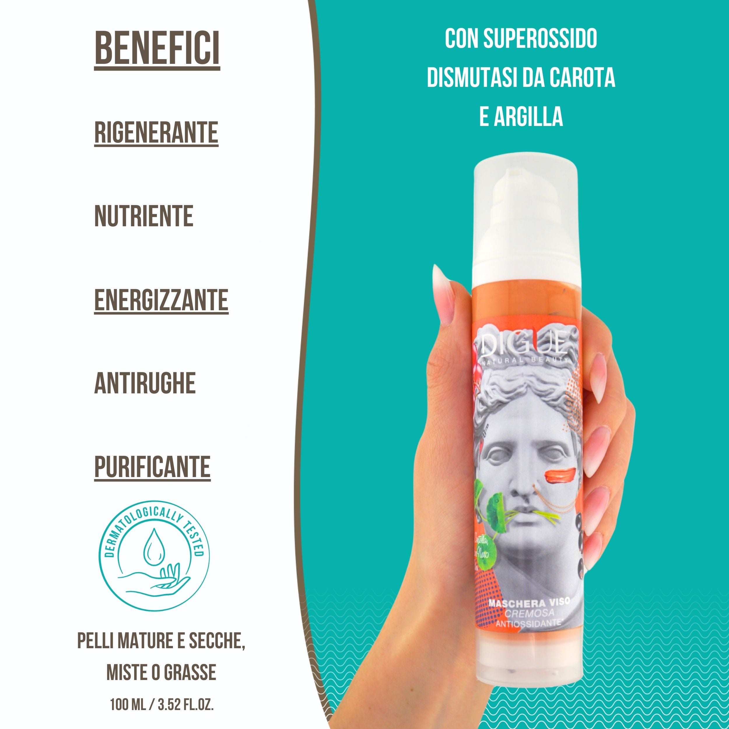 Maschera Viso Bio Antiossidante - Trattamento Nutriente e Idratante per pelle Matura e Spenta