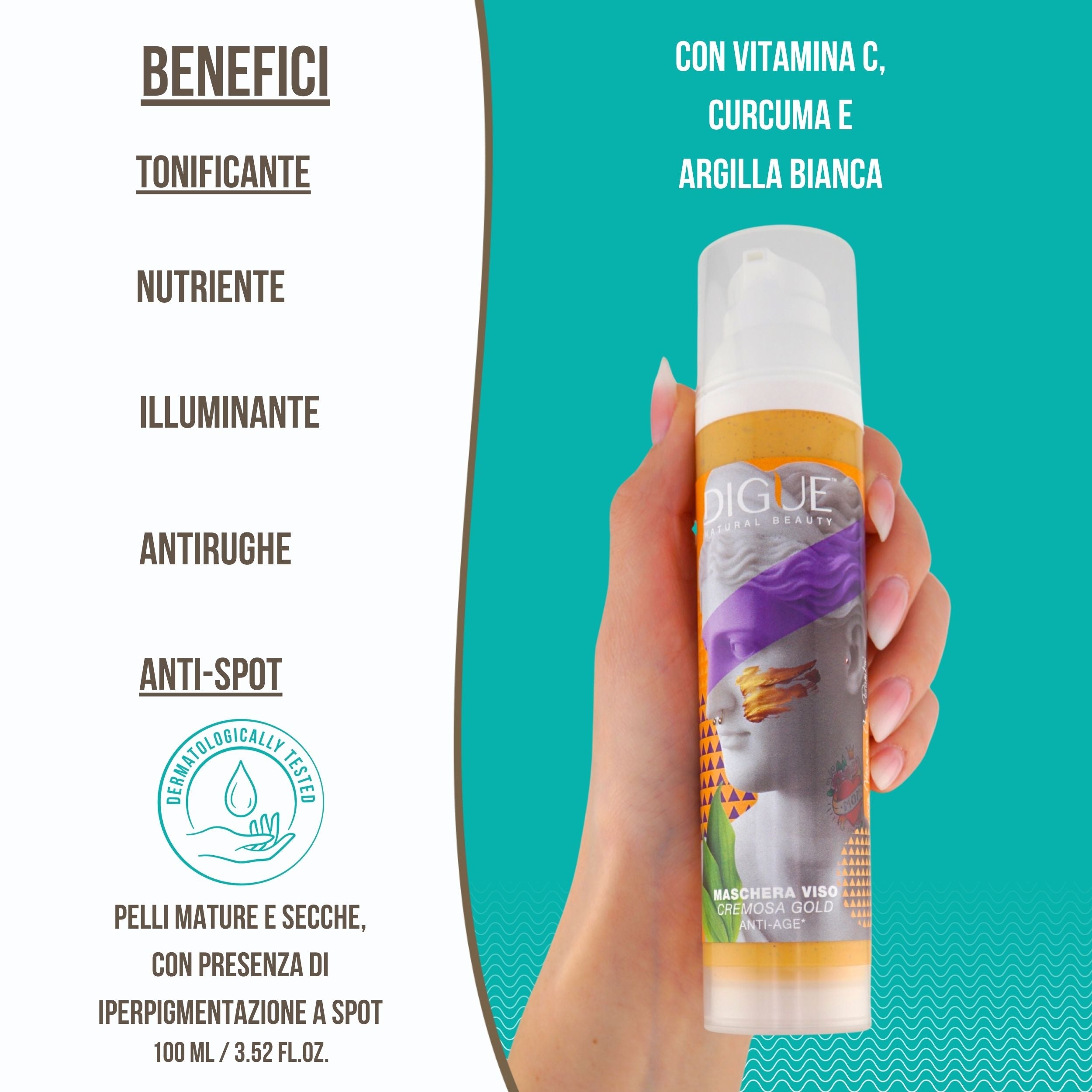 Maschera Viso Bio Gold AntiAge - AntiMacchie - Effetto Schiarente su Discromie