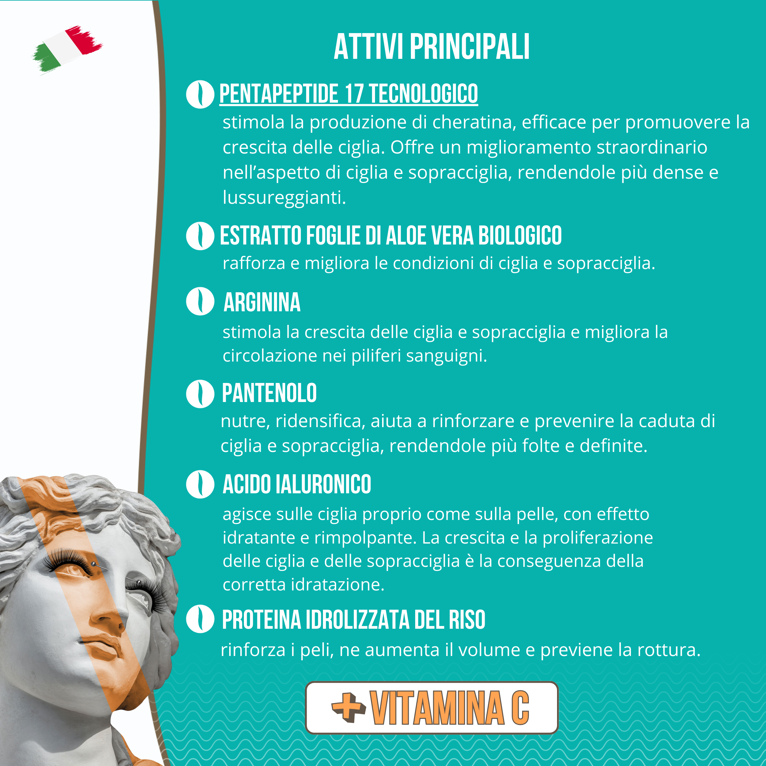Siero Ciglia e Sopracciglia Volumizzante - Bio e Naturale - Stimola la Crescita in 4 Settimane - 7ml Made in Italy