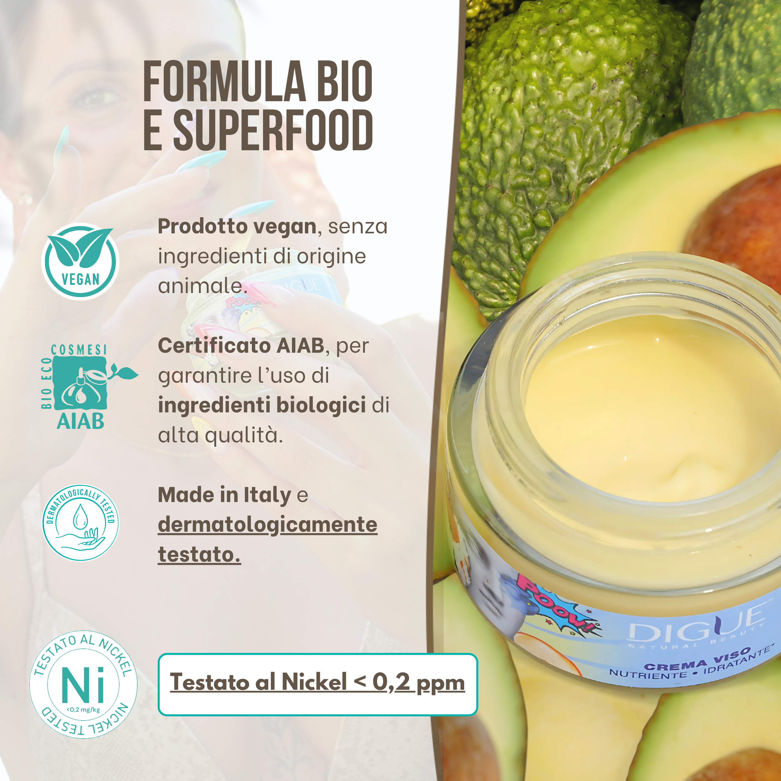 Crema Viso Bio Idratante e Nutriente Q10 - Effetto Lift con azione Anti-Aging e Rimpolpante - 50 ml Made in Italy