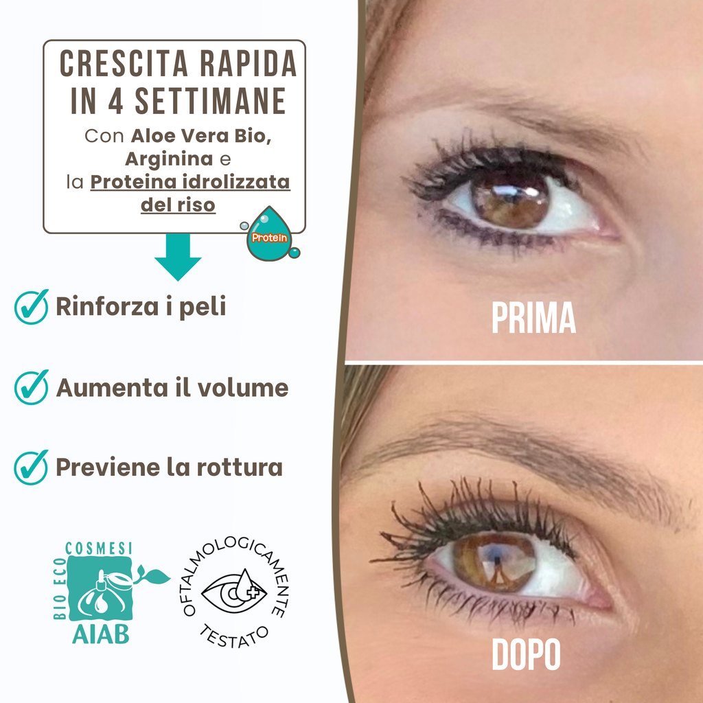 Siero Ciglia e Sopracciglia Volumizzante - Bio e Naturale - Stimola la Crescita in 4 Settimane - 7ml Made in Italy
