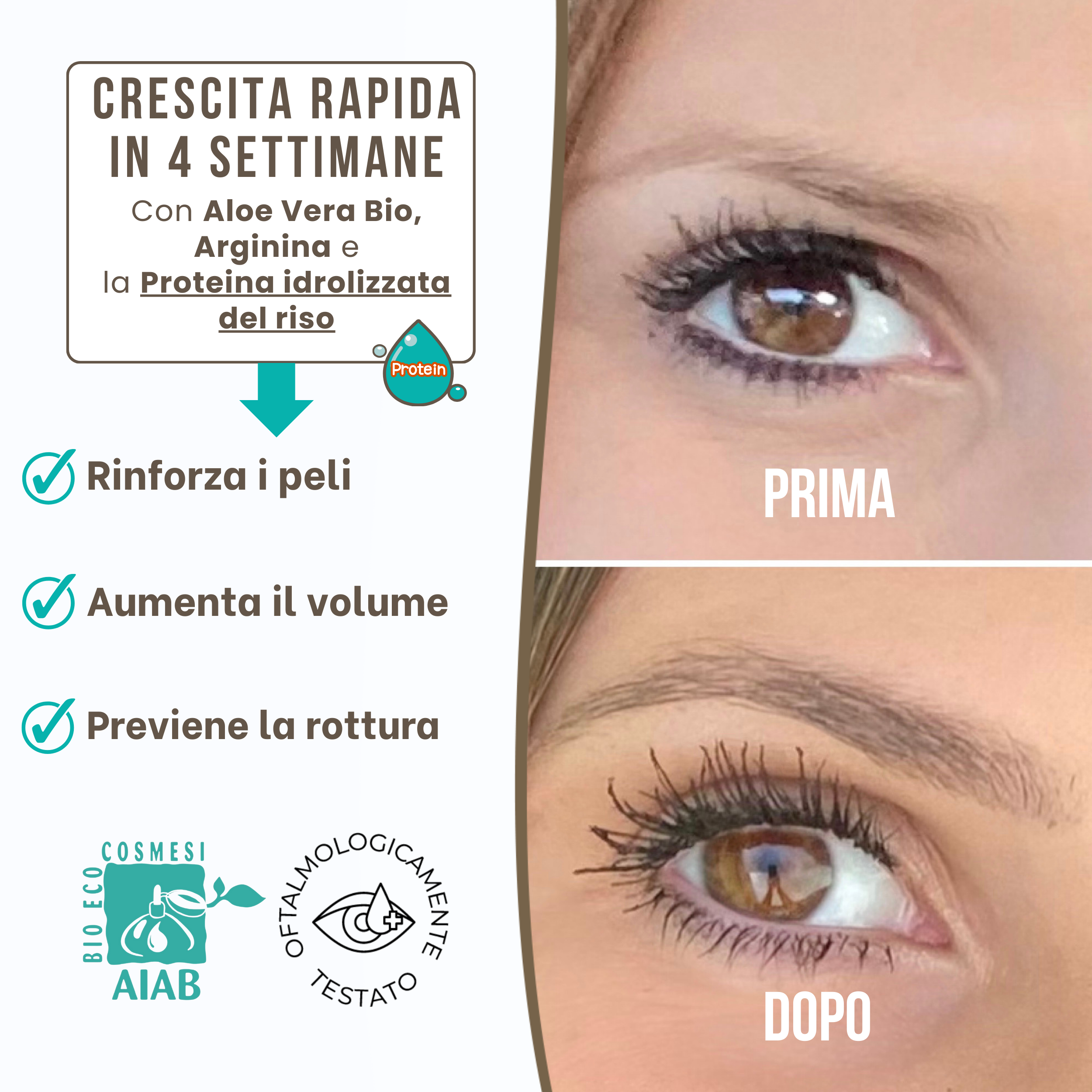 Siero Ciglia e Sopracciglia Volumizzante - Bio e Naturale - Stimola la Crescita in 4 Settimane - 7ml Made in Italy